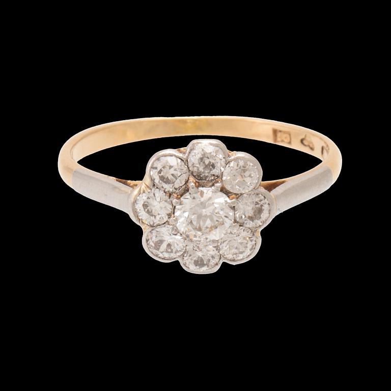 Ring Carmosé 18K red and white gold with round old-cut diamonds, K Anderson Stockholm 1918.