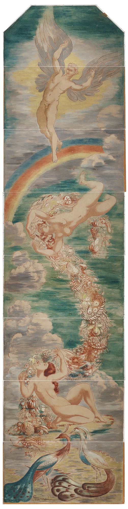 ISAAC GRÜNEWALD, takplafond, 8 delar, olja på uppklistrad duk. Sign och dat -31.