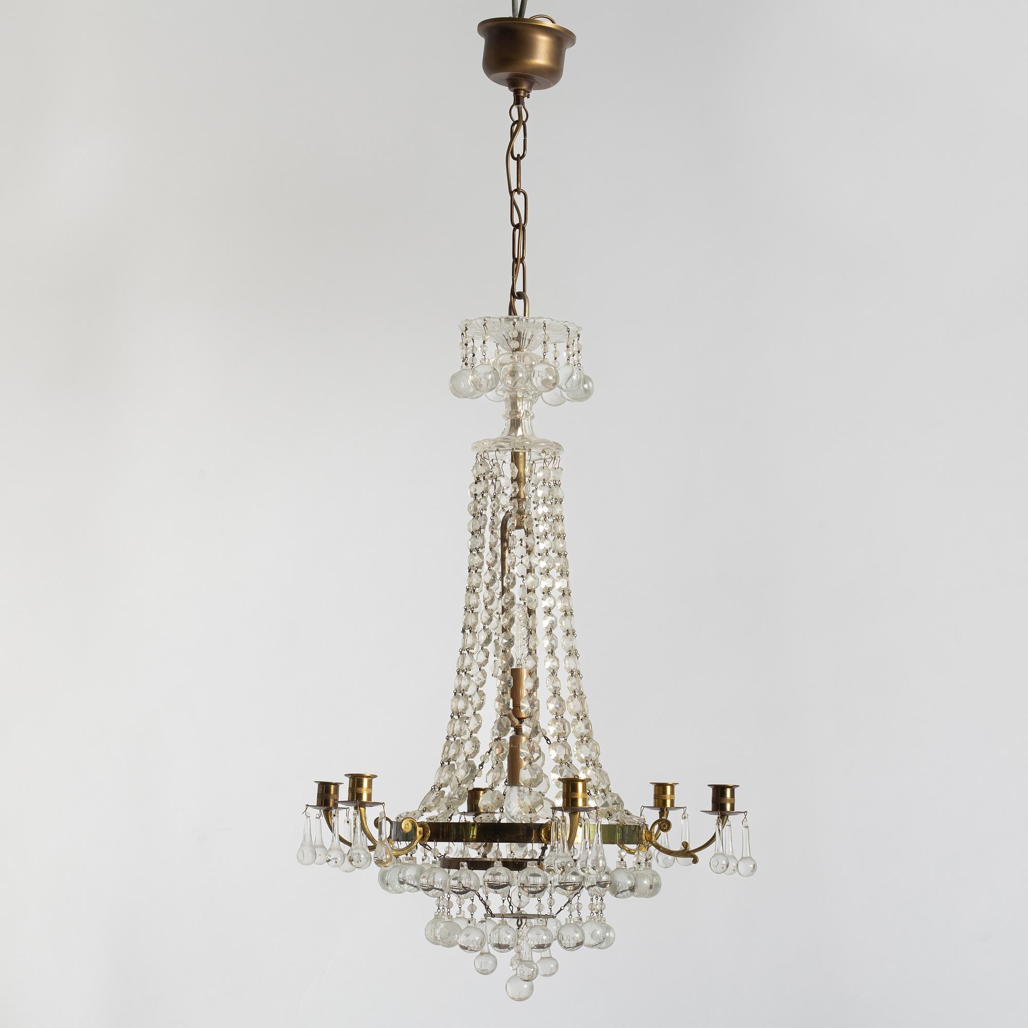 An Empire style chandelier, mid20th century.