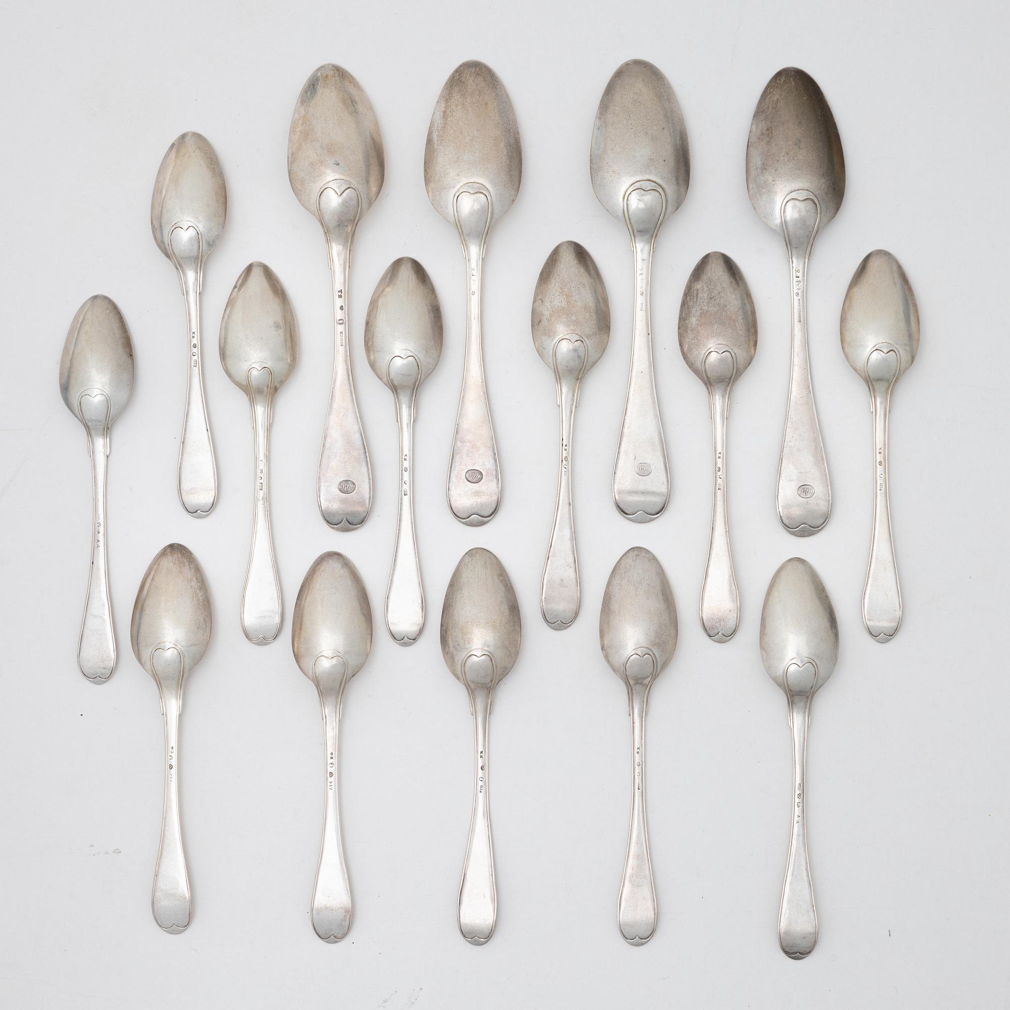 Skedar, 16 st, silver, Sverige, 1700-1800-tal.