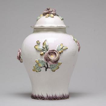 A Swedish Rörstrand faience vase with cover, dated 9/1 (17)72.
