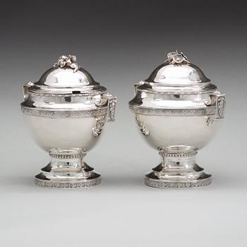 A pair of Swedish 18th century silver sugar-bowls and covers, mark of Anders Brandt, Norrköping 1781.