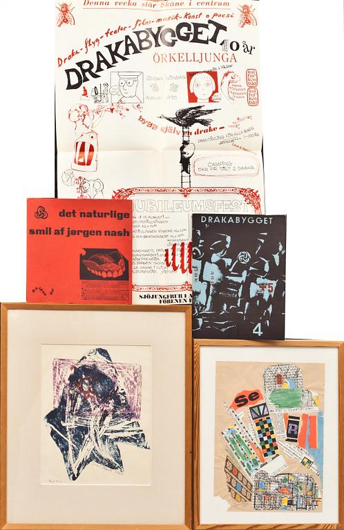 JÖRGEN NASH, collage resp linoleumtryck, signerade.