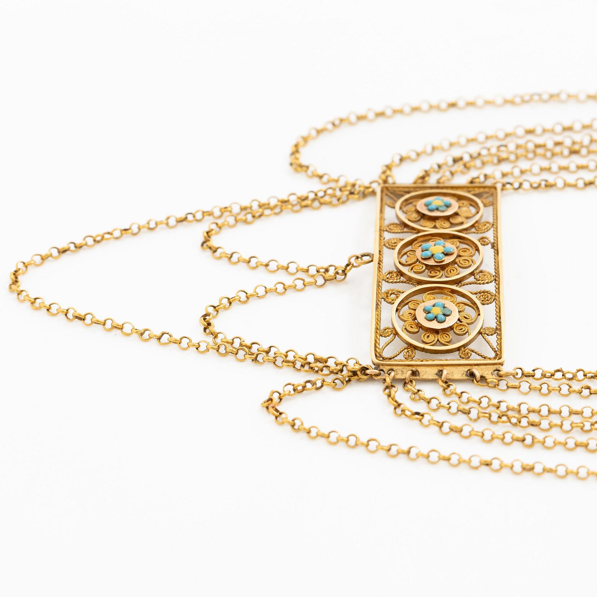Collier 18K guld med emaljdekor, 1800-tal.