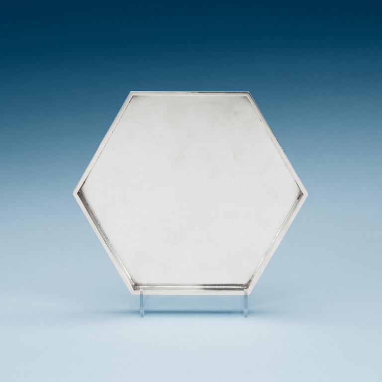 A Wiwen Nilsson hexagonal sterling coaster, Lund 1962.