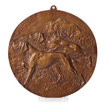 390. Bruno Liljefors, BRUNO LILJEFORS, bronze plaque, signed with initials. Diameter 18 cm.