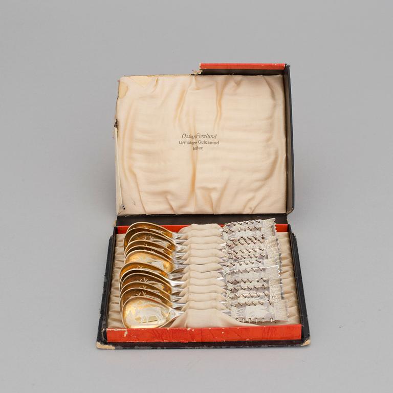 KAFFESKEDAR, 12 st, silver, Forslunds, Boden 1940, s k Lappsilver. Vikt ca 180 gram.