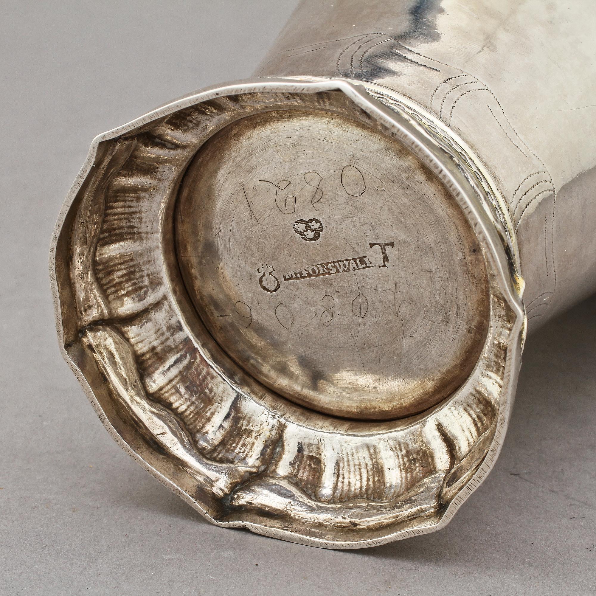 BÄGARE, silver, Mathias Forswall, Uppsala, 1777. Vikt 245 g.