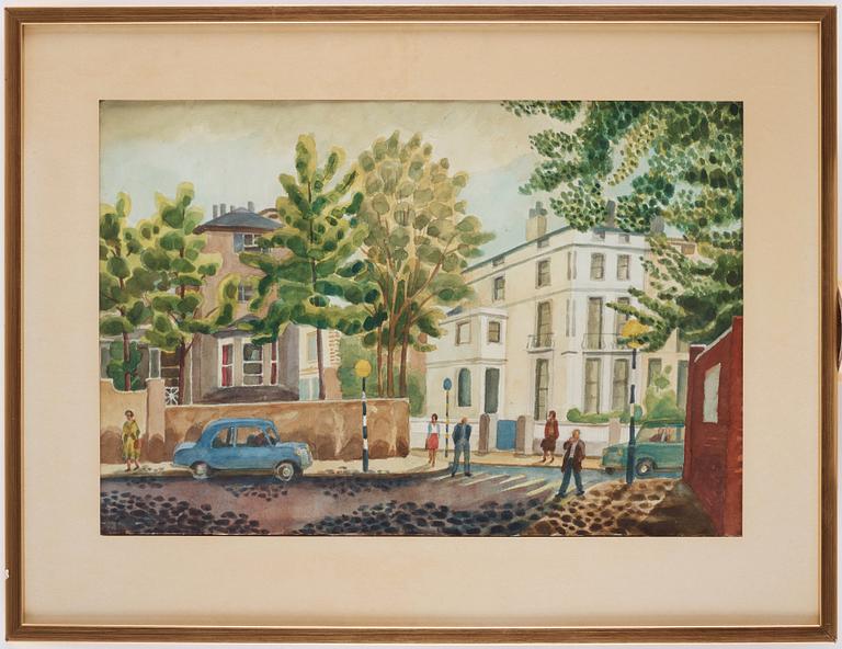 Josef Frank, a watercolour, a British town scene, not signed.