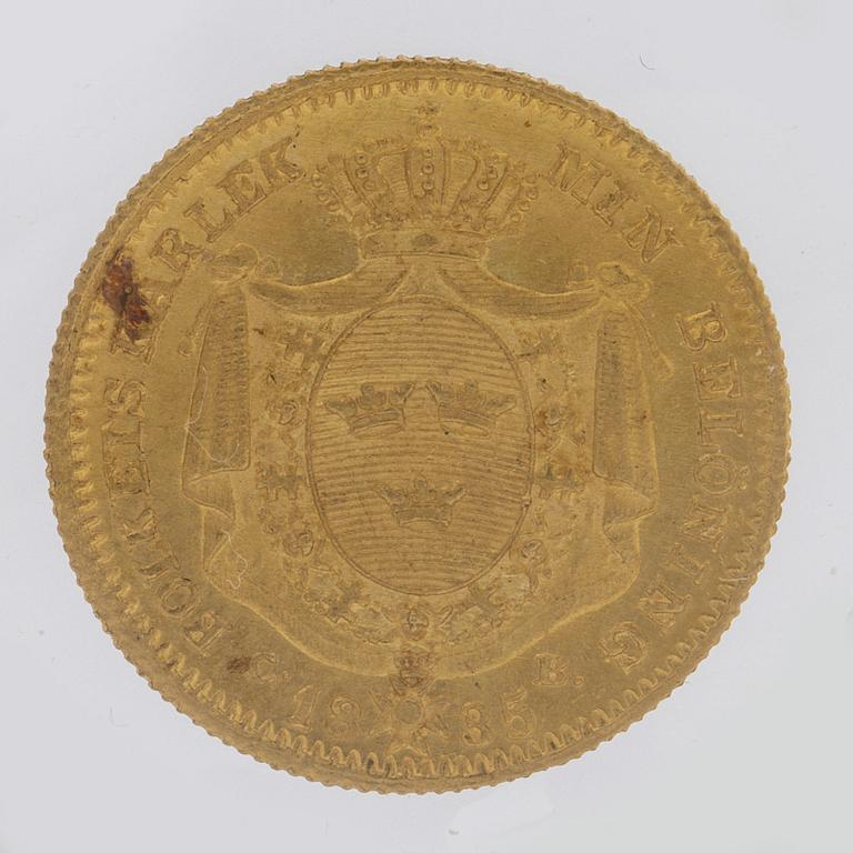 A gold 1 ducat coin Karl XIV Johan of Sweden, 1835.