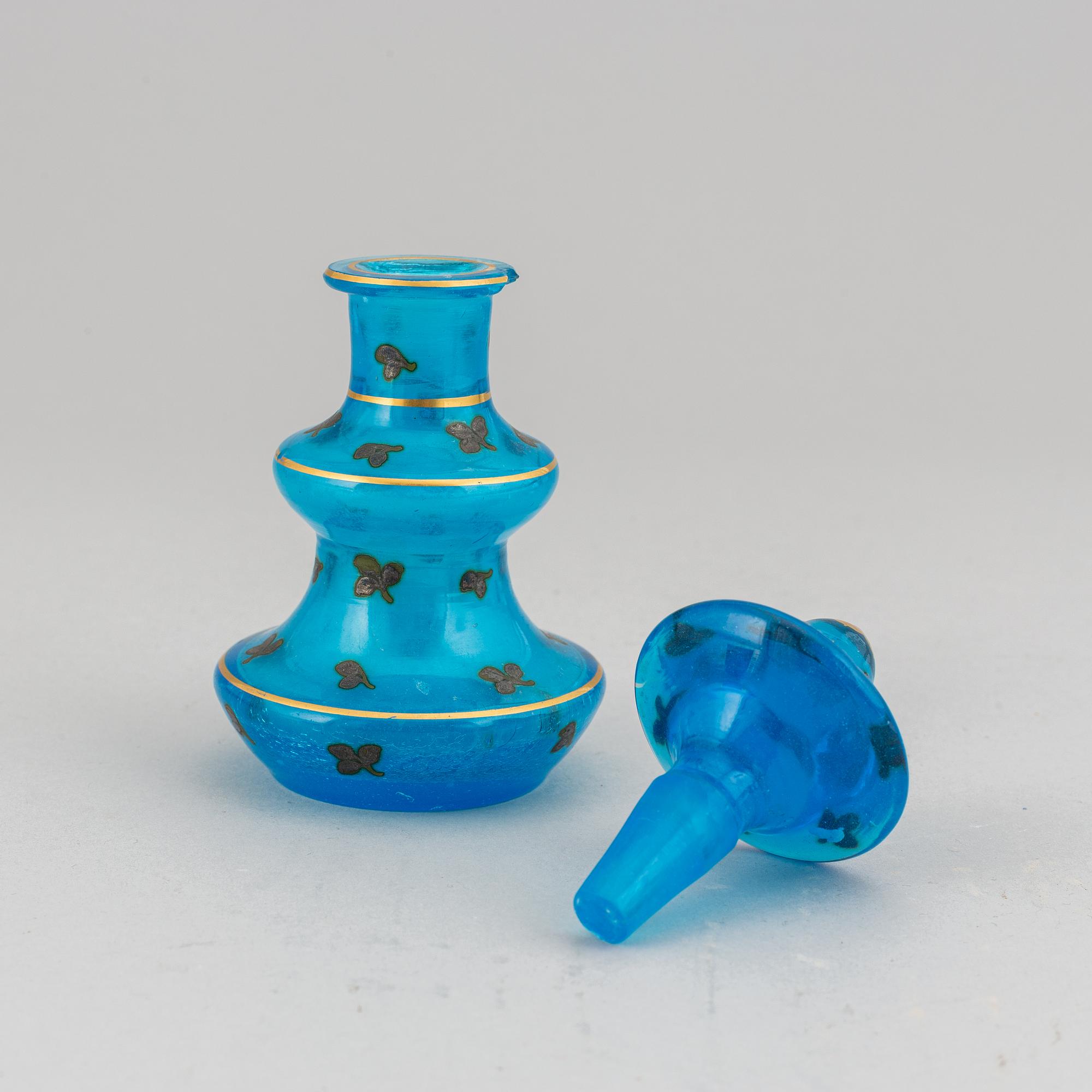 A set of three Russian turkoise glass ware, 19th Century.