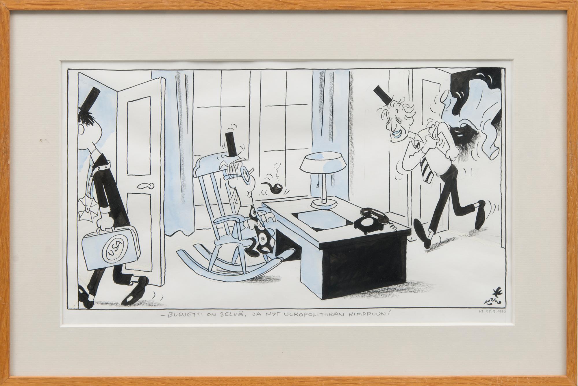 KARI SUOMALAINEN, pilapiirros, sekatekniikka, signeerattu ja päivätty.