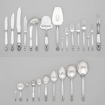 86. JOHAN ROHDE, a 108 pcs set of 'Acorn' sterling and stainless steel flatware by Georg Jensen, Copenhagen 1945-77.