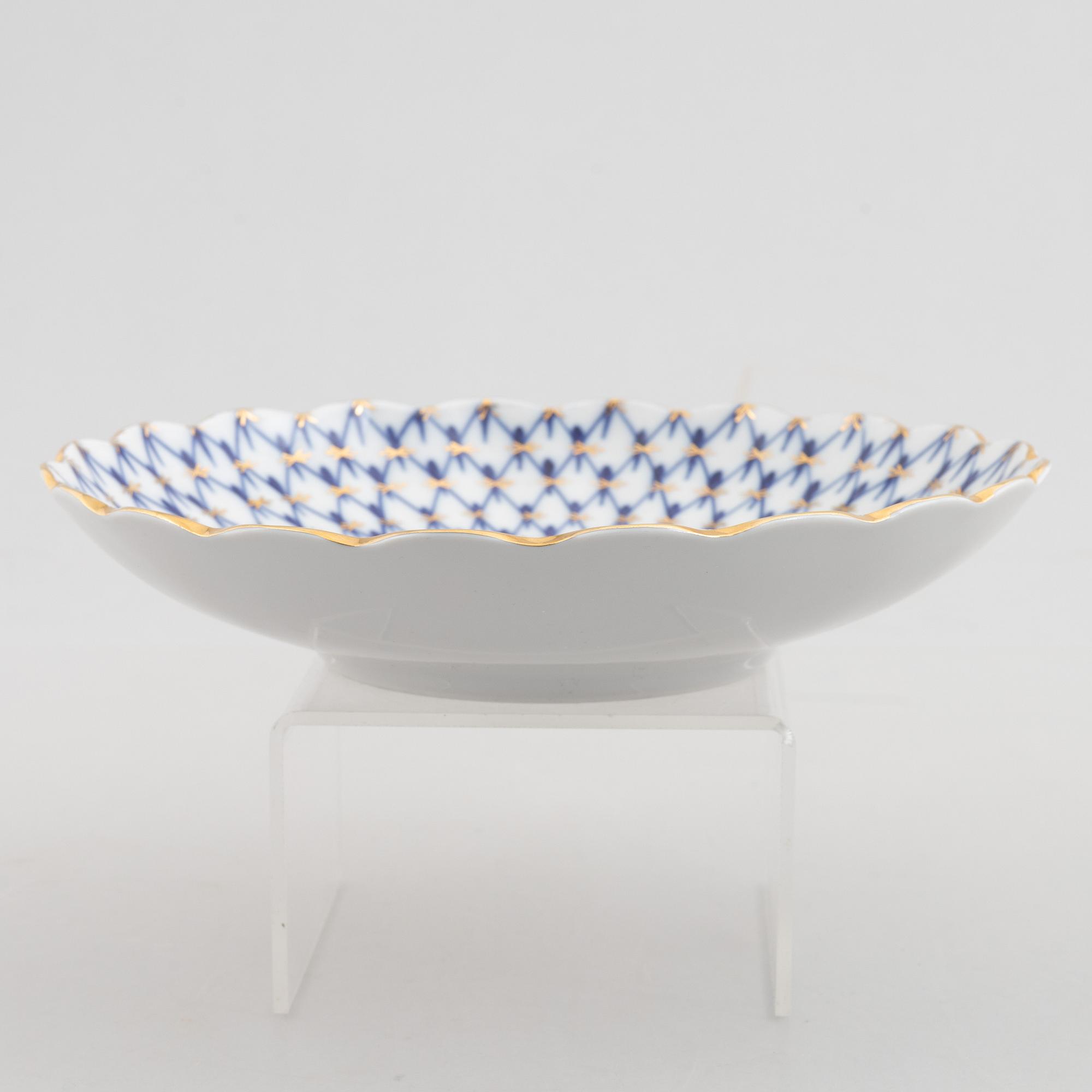 Tea and coffee service, 34 pieces, porcelain, "Cobalt Net", Lomonosov, Soviet Union.