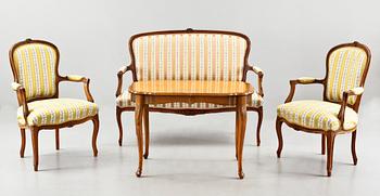 SOFFGRUPP, 3+1 delar, rokokostil, 1900-tal.