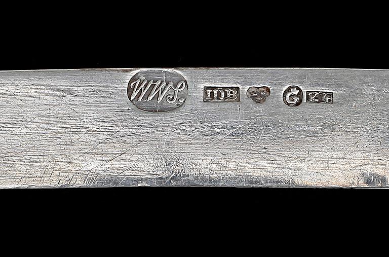 SERVISDELAR, silver, 12 delar, Olga o snäckmodell, CAS,  Eksjö, 1856, IDB, Göteborg, 1840 samt 1830. Tot vikt ca358,2g.