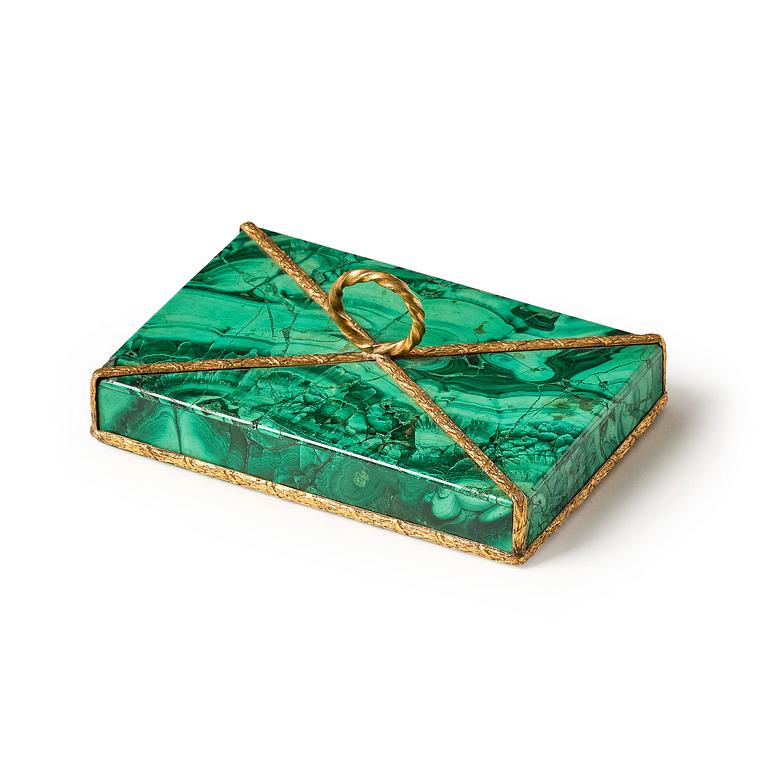 A Russian Alexander II malachite-veneered and gilt bronze-mounted paperweight, later part 19th century.