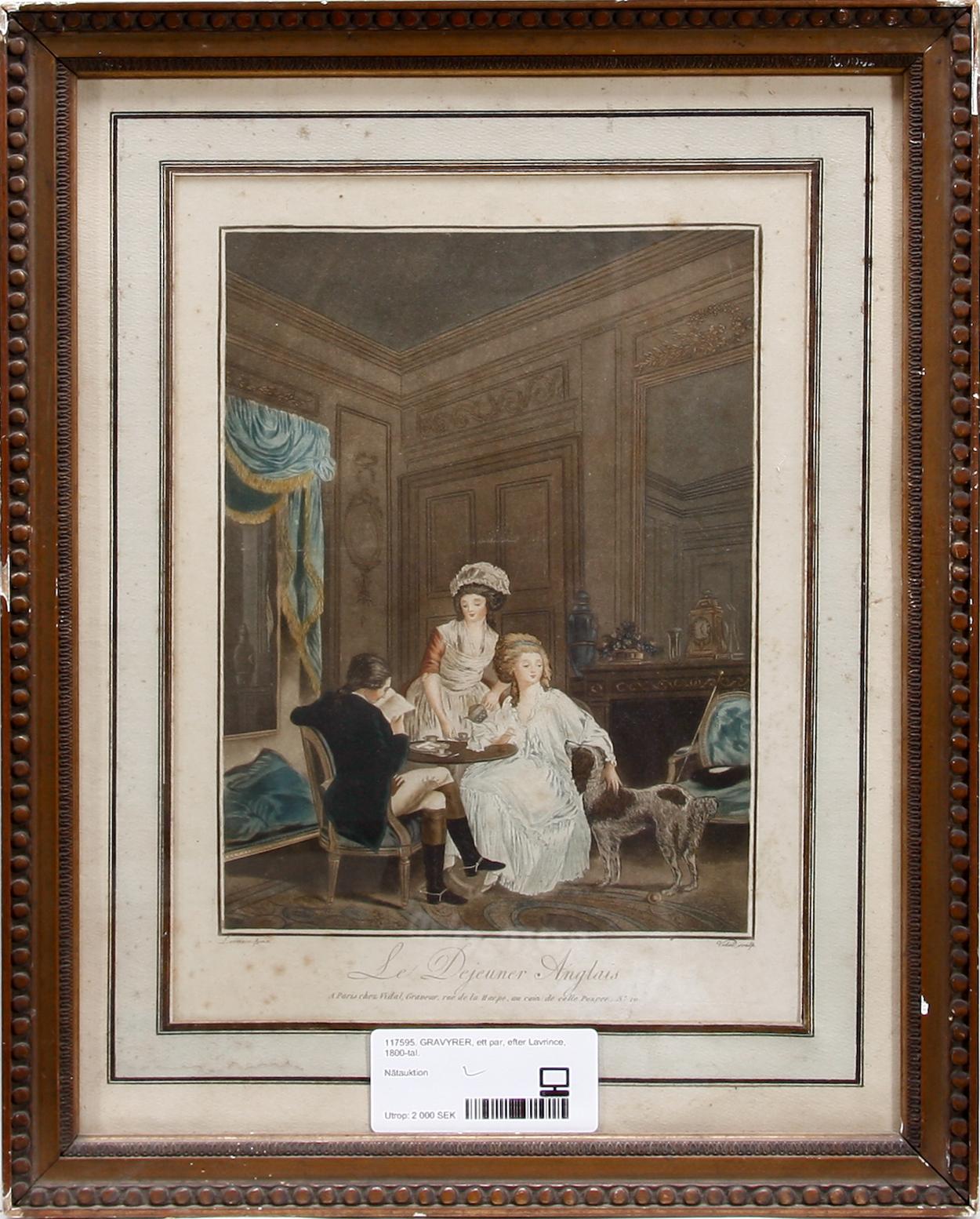 GRAVYRER, ett par, efter Lavrince, 1800-tal.