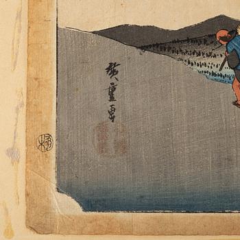 Utagawa Hiroshige II, after, seven woodblock prints.