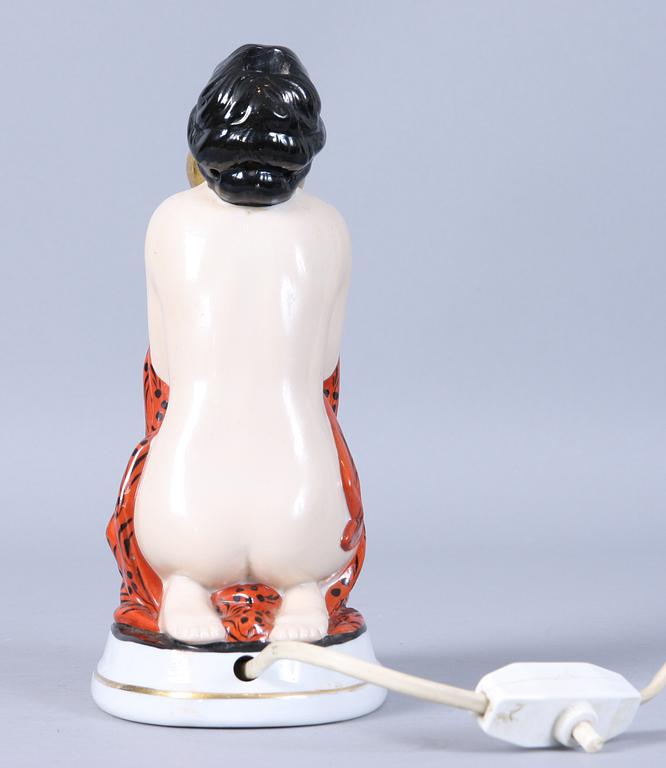 OLJELAMPA, porslin, art deco, 1900-talets första kvartal.