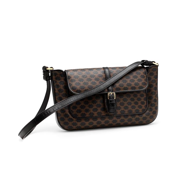 CÉLINE, a brown and black monogram canvas shoulder bag.