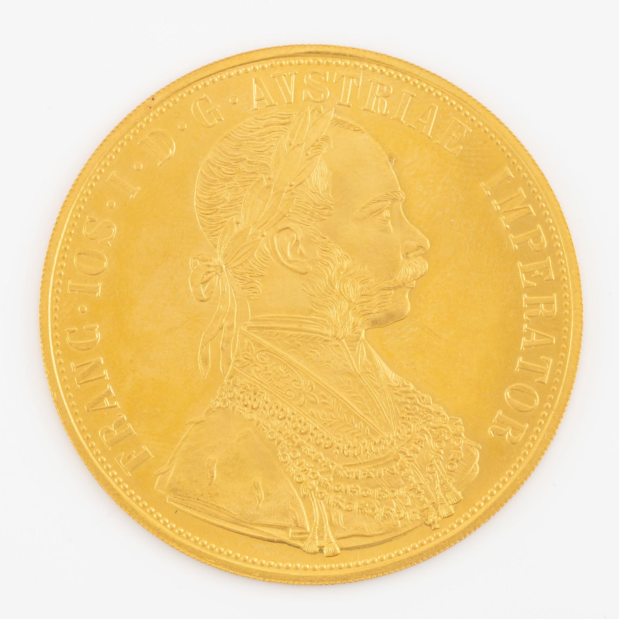 Gold coin, Austria-Hungary, 4 Ducats, 1915, later striking.