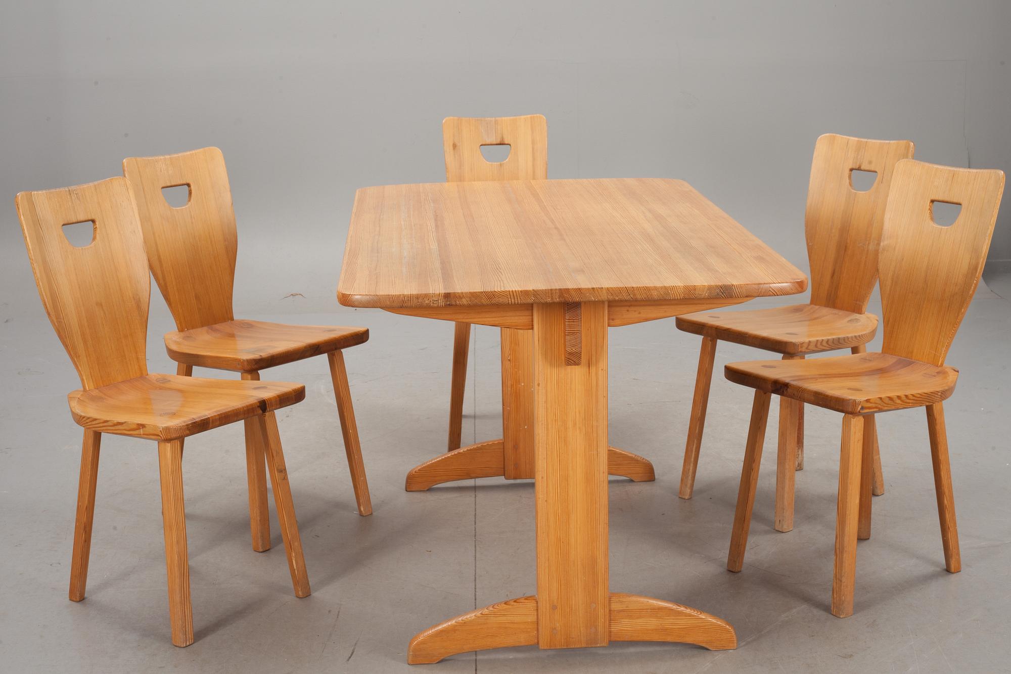 BORD och STOLAR, 5 st, "Sörgården", Carl Malmsten, modellen formgiven 1963.