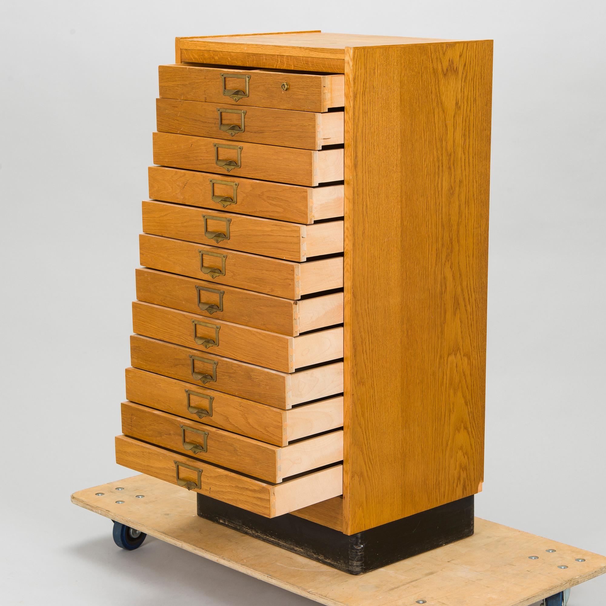 A Billnäs oak wood archive cabinet, Finland mid-20th century.