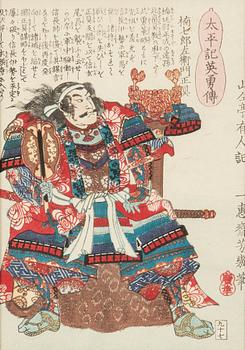 Utagawa Yoshiiku, färgträsnitt, 2st, japan, 1800-talets andra hälft.