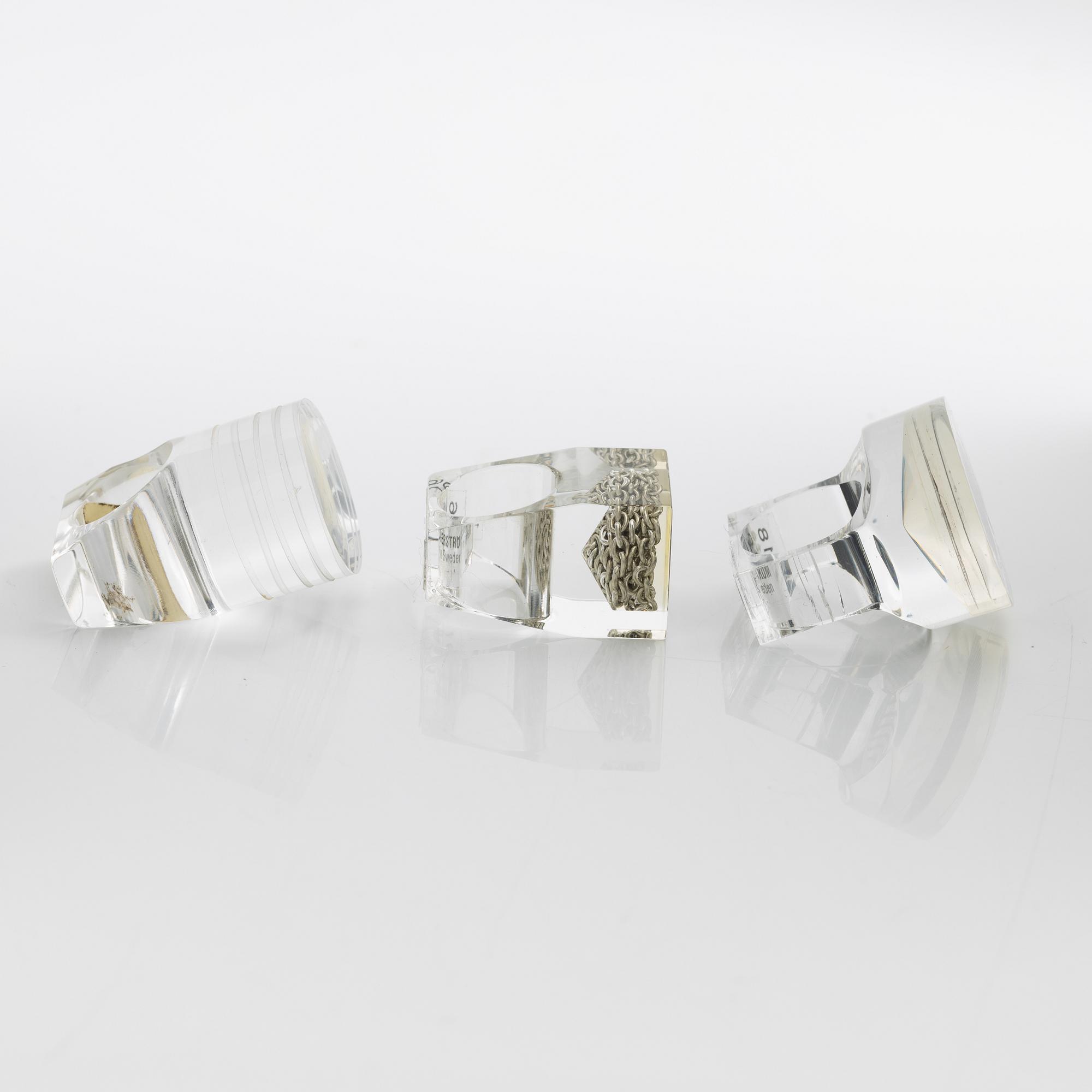 Siv Lagerström, three acrylic rings, 1970s.