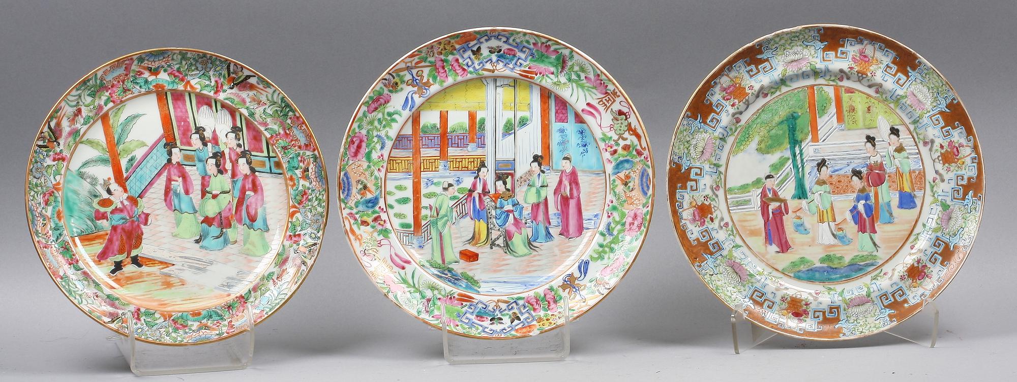 TALLRIKAR, 6 st. Porslin. Kanton, Kina 1800-tal.