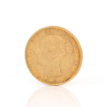 GULDMYNT, sovereign, Victoria, Storbrittannien 1883. Vikt ca 7 g.