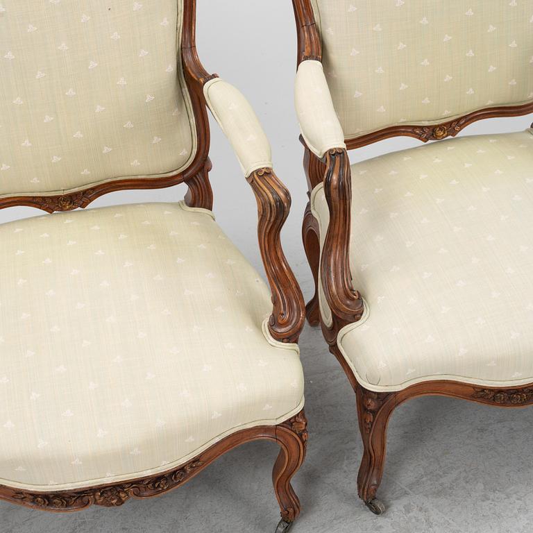 Pair of armchairs, Louis XV style, 20th century.