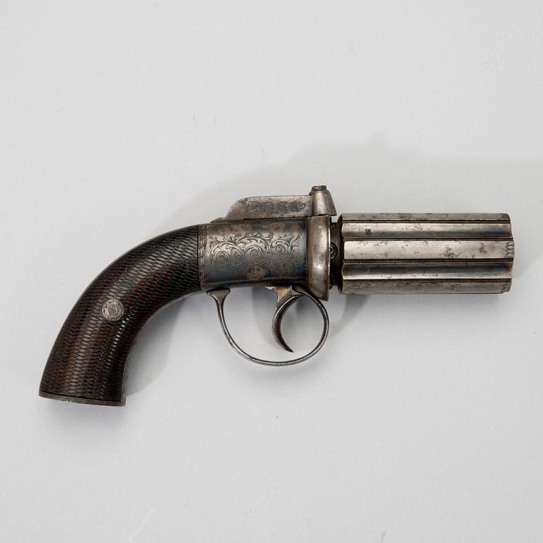 PEPPER-BOX REVOLVER, 6-pipig, Redfern & Bourne, 1830-40.