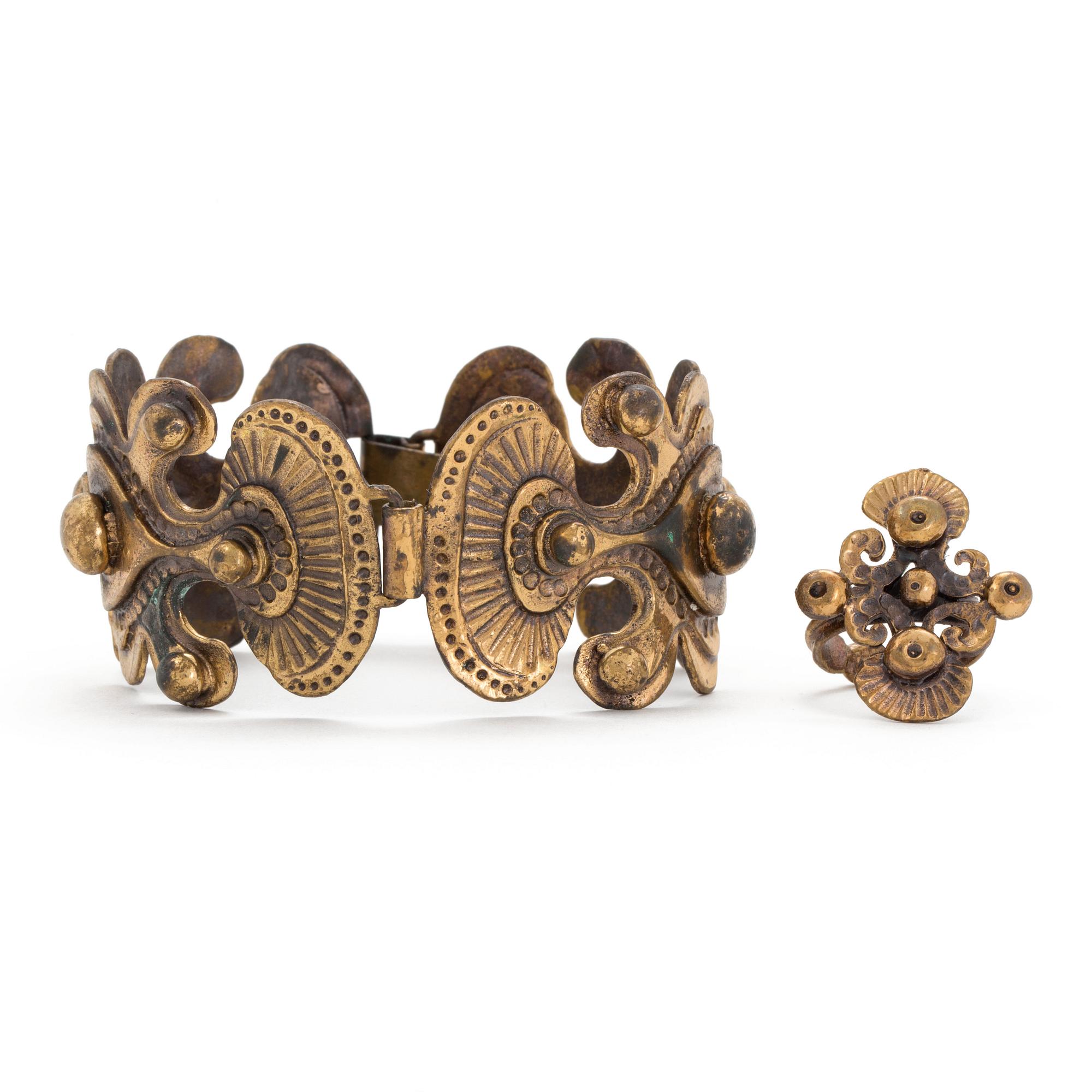 ARMBAND samt RING, Seppo Tamminen, brons, Finland, 1970-tal 