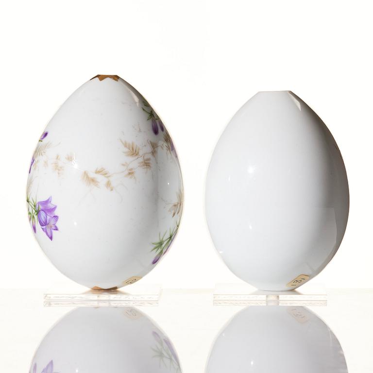 Two Russian porcelain Easter Eggs, circa 1890-1900, Imperial Porcelain Manufactory, St Petersburg.