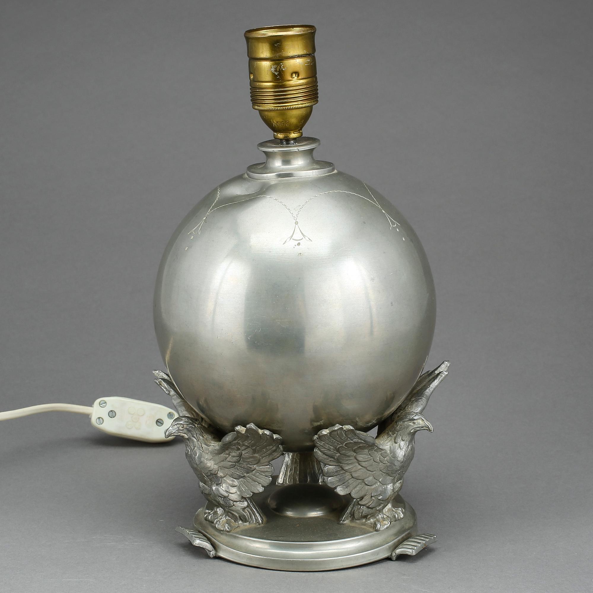 BORDSLAMPA, tenn, art déco, 1920-30-tal.