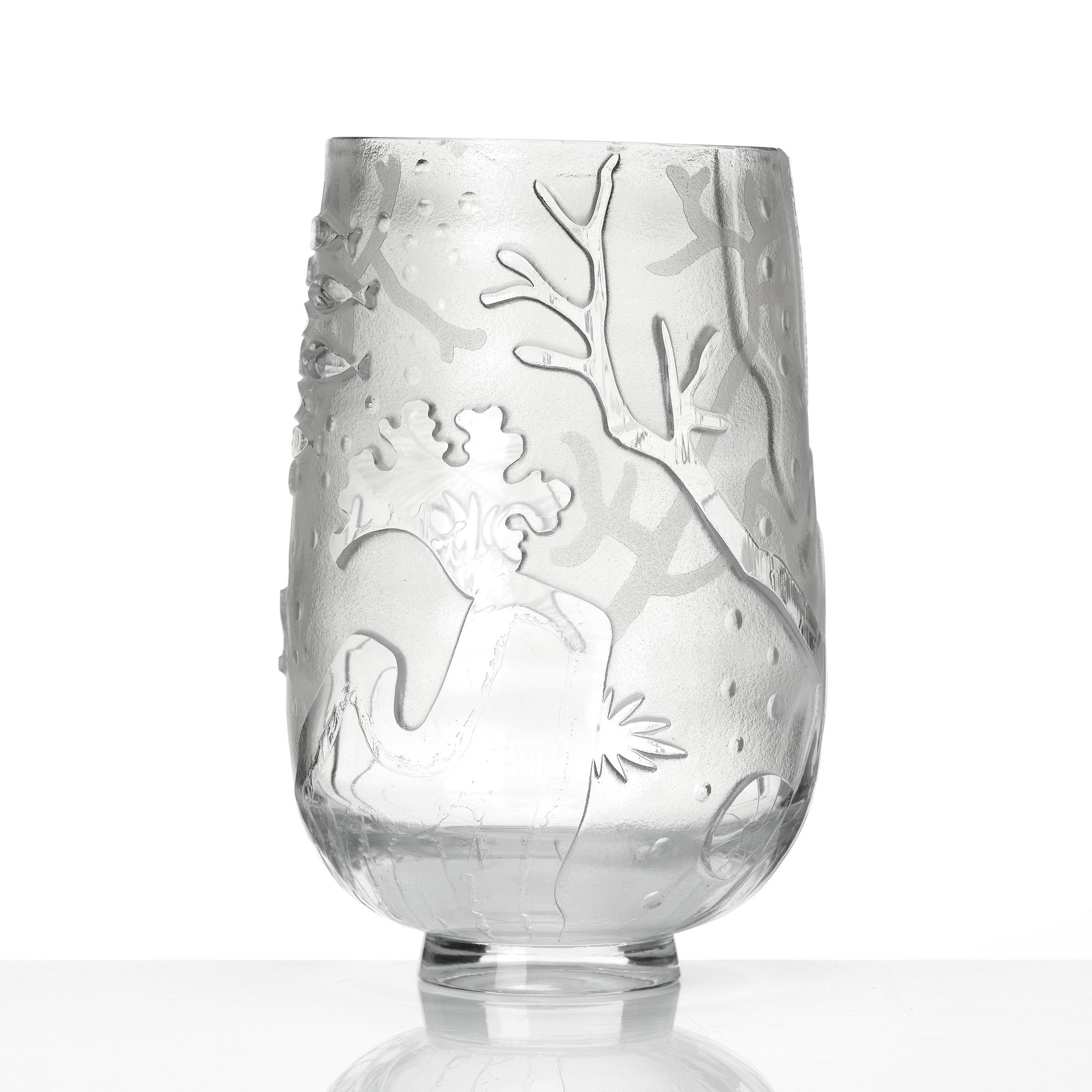 Sven Erik Skawonius, a blasted and cut clear glass vase, Kosta glassworks, Sweden 1934.