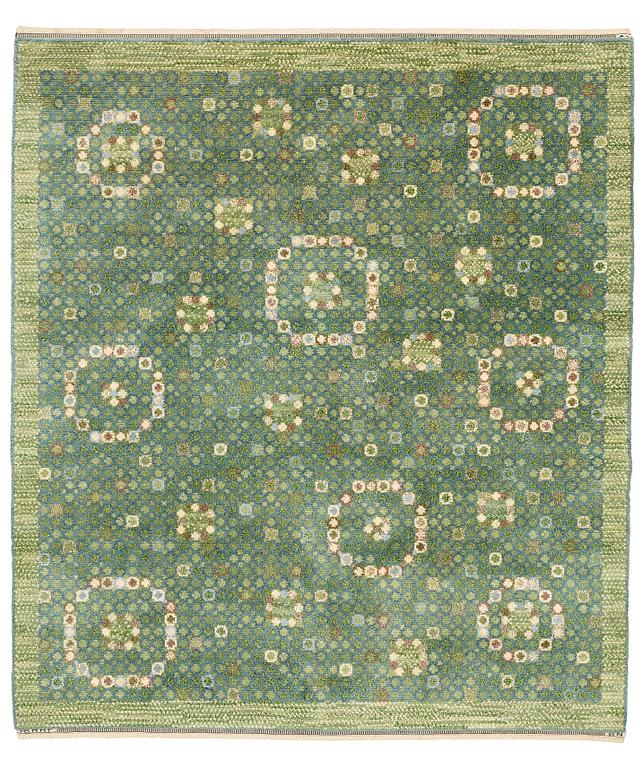 Barbro Nilsson, A CARPET, "Bankrabatten grön", knotted pile, ca 246 x 211,5 cm, signed AB MMF BN.