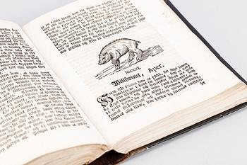 BOK, "Historia Animalium eller beskrifning öfwer Djur Riket" av Magnus Orrelius, Stockholm troligen 1750.