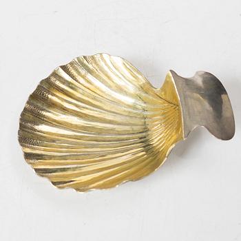 Butter dish, three pairs of salt spoons, and two mustard spoons, Sweden, 19th Century.