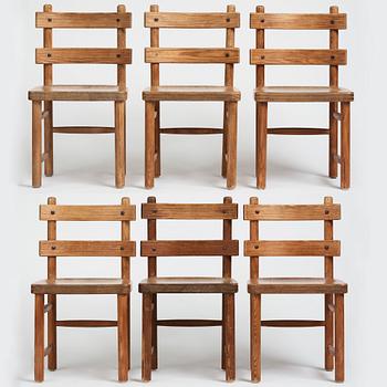 Axel Einar Hjorth, a set of 6 stained pine 'Sandhamn' chairs, Nordiska Kompaniet Sweden 1931-1932.