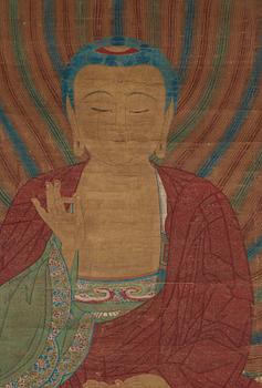 RULLMÅLNING, troligen 1700-tal eller äldre. Shakyamuni Buddha.