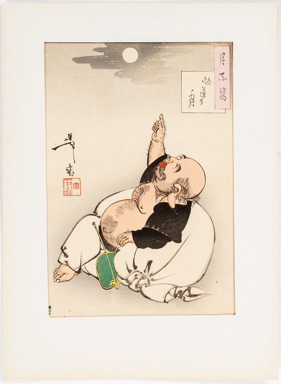 Three TSUKIOKA YOSHITOSHI (1839-1892) color woodblock prints. Japan, Tsuki hyakushi (100 Aspects of the Moon).