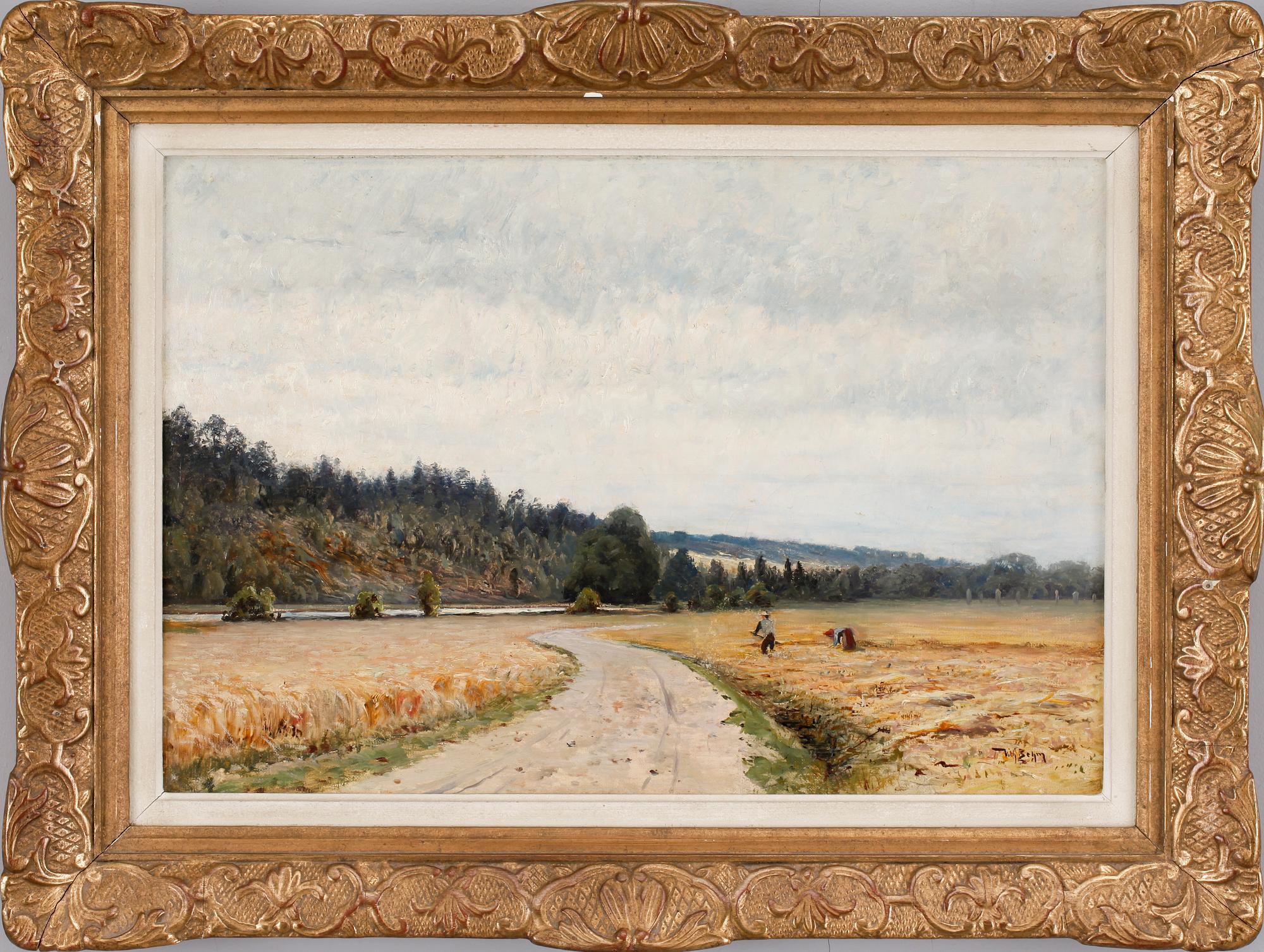 WILHELM BEHM, olja på pannå. Sign.
