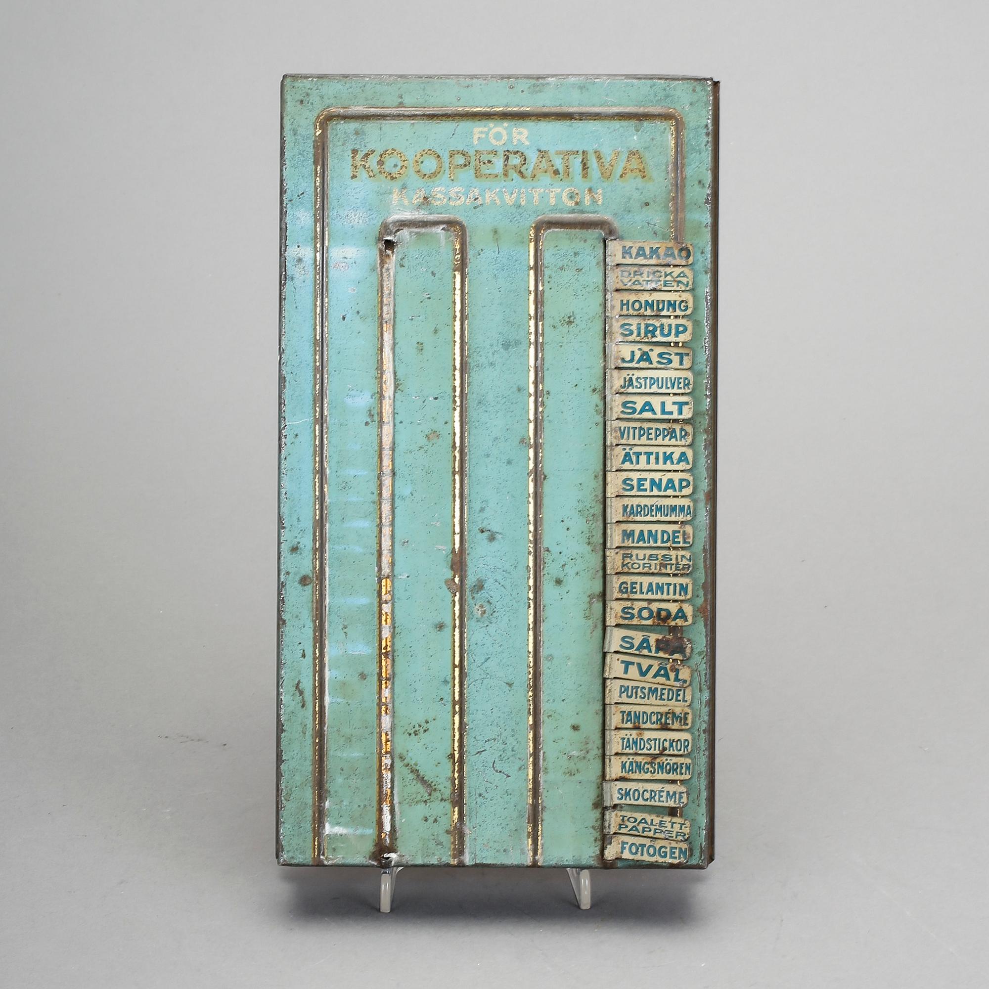 INKÖPSTAVLA TILL HUSHÅLLET, plåt, 1930/40-tal.