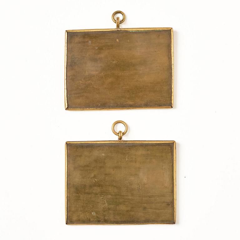 A pair of Chinese reverse glass miniature paintings, Qing dynasty, 18th century.