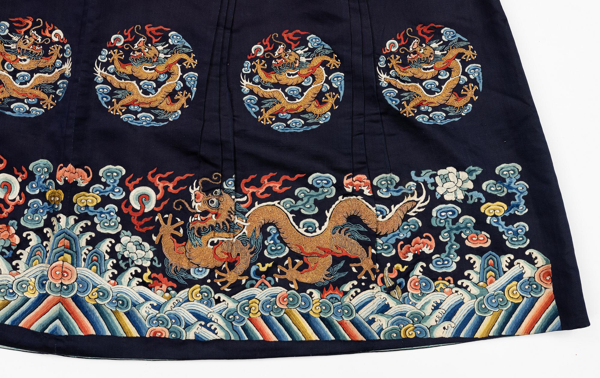 A midnight blue silk 'Chao Pao'/ceremonial robe, Qing dynasty, 1850's.