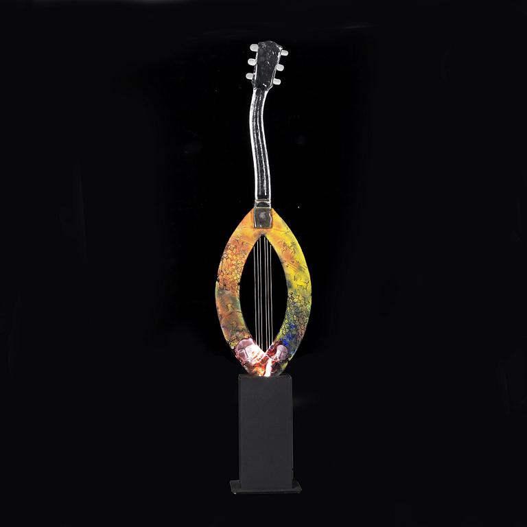 Kjell Engman, a unique glass sculpture of a guitar, Kosta Boda, Sweden.