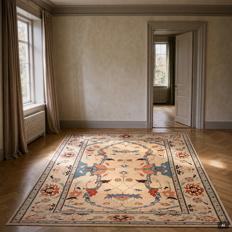 A Mamluk design carpet, c. 425 x 306 cm.